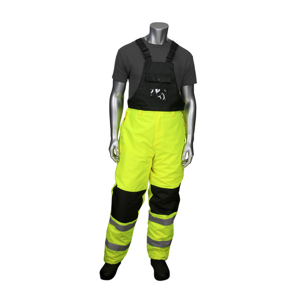 PIP Class E Hi Vis Yellow Insulated Bib Pants with Black Trim 318-1775 Front
